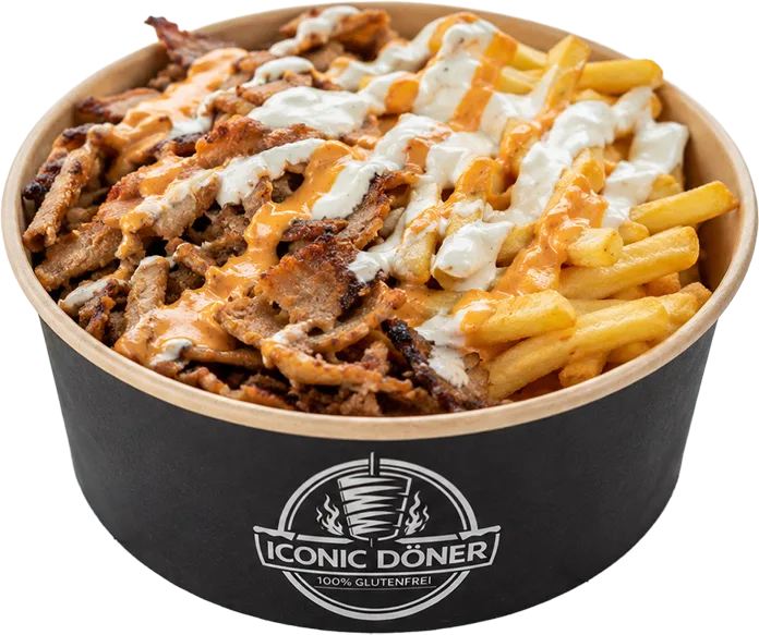 Iconic Bowl: Dönerfleisch mit Pommes und Soßen in der Iconic-Döner-Schale